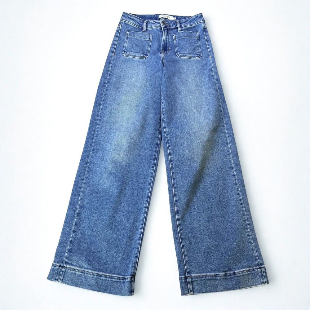 Hidden Jeans Womens 25 Nori Front Pocket Stretch Wide Leg Denim Patch Pockets